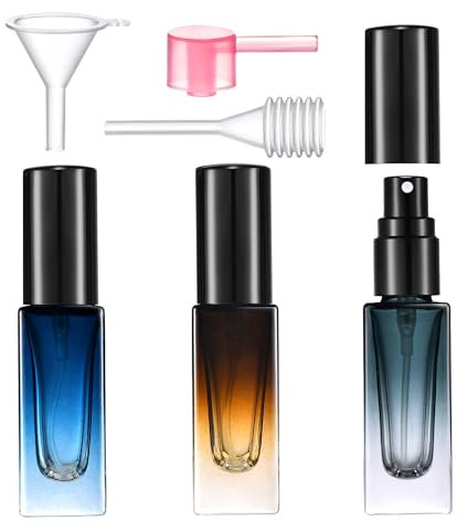Yikimyfo Travel Perfume Bottle Refillable, 3 Pcs 5ML Fine Mist Glass Perfume Spray Bottles Empty Leak-proof Cologne Spray Bottle Mini Perfume Atomizer with Tool