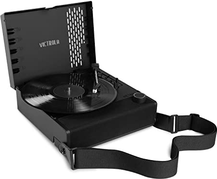 Victrola Revolution GO Portable Bluetooth Turntable with Battery, 12 Hours Runtime, 3 Speeds, Belt Drive, RCA Output & 3.5 mm Headphone Jack (Black)
