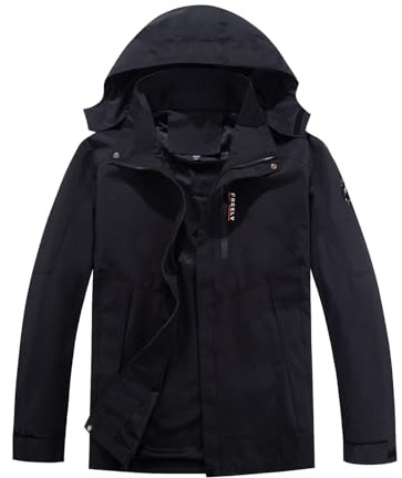 Ynport Crefreak Gabardinas para Hombre al Aire Libre Chaqueta de Trekking Impermeable Ligera Chaquetas Cortavientos con Capucha para la lluvia Chaqueta Deportiva de Montaña Shell,Negro, L