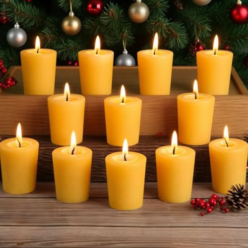 Beeswax Votive Candles, 12 Pack,13-14 Hour Burn