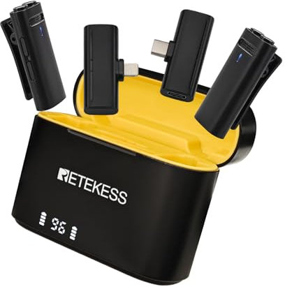 Retekess TG103 Microfono per Video Social, Microfoni Lavalier Plug-play, Capsula Microfonica Doppia, Rumore DSP, 40h Use, per Registrazione Video, Tiktok, Youtube, Vlog Creator