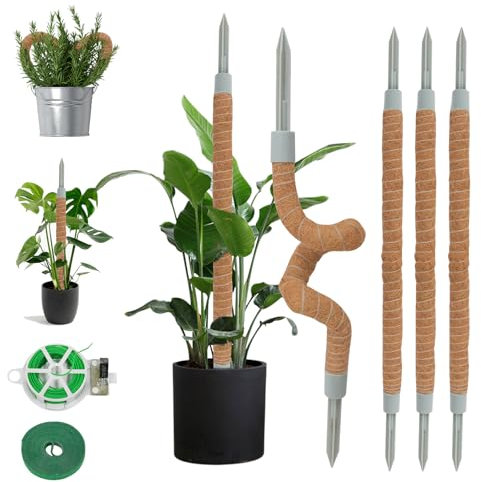 LOLEDE Lot de 4 piquets en mousse de 70 cm pliables en fibre de coco Monstera pour plantes grimpantes d'intérieur - Kit de piquets de support pour pothos, philodendrons, plantes en pot