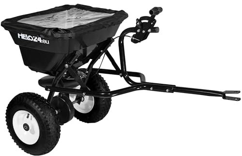 Helo Düngerstreuer Rasentraktor Streuwagen Saatgutstreuer 29L Salzstreuer mit Anhängerkupplung schwarz T1