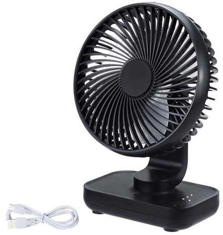 Qingning Ventilateur de Bureau USB Silencieux, Mini Ventilateur de Table Portable avec 4 Vitesses, Petit Ventilateur de 5'' Puissant, 4000mAh Rechargeable pour Maison,Chambre,Bureau,Extérieur (Noir)