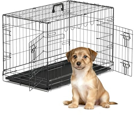The Fellie Small Dog Crate, Foldable Dog Cage with Double Door, Metal Puppy Crates with Removal Tray, 24 Training Cage for Dogs