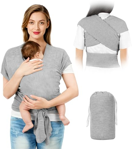 AOOWU Écharpe De Portage, Porte-Bébé Respirant Jusqu'à 15 Kg, Écharpe De Portage Bébé Multifonctionnel Élastique, Écharpe Polyvalente Pour Nouveau-Nés Et Nourrissons, Confortable, Ergonomique, Unisexe