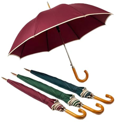 081 Store - 3 PEZZI Ombrello Pioggia Grande Antivento e Automatico con 16 stecche di fibra di vetro, Diametro 115cm, Tessuto Resistente e Manico in Legno