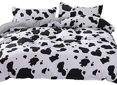 Odot Cartoon Bettbezug Bettwäsche-Set 3 TLG, Babybett Mikrofaser Atmungsaktive Erwachsener Mädchen Bettbezug mit Verdeckter Reißverschluss und Kissenbezuge (200x200cm + 50x75cm,Kuh)