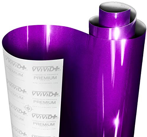 VViViD+ Ultra Gloss Candy Metallic Purple Vinyl Car Wrap Premium Paint Replacement Film Roll with Nano Air Release Technology, Stretchable Protective Cap Liner, Self Adhesive (1ft x 5ft)