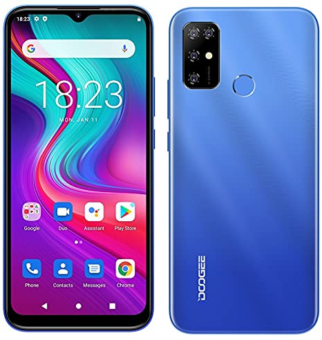 DOOGEE Teléfono Móvil Android 11 X96 Pro, Octa Core 4GB RAM 64GB ROM, Batería 5400mAh, Cámara Cuádruple 13MP, Pantalla HD+ 6,52 Pulgadas, Smartphone Dual SIM + SD (3 Ranuras), Huella Digital Azul