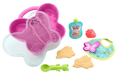 My Garden Baby HBJ69 - Essenszeit Set, 7 Zubehörteile einschließlich Brotdose in Schmetterlingsform, Löffel, Speisen, Lätzchen und mehr, Spielzeug ab 3 Jahren