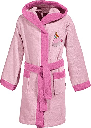 Erwin Müller Kinder Bademantel Prinzessin Baumwolle Frottier rosa Größe 134/140 - kuschelweich, saugstark, mit Kapuze, Taschen und Bindegürtel