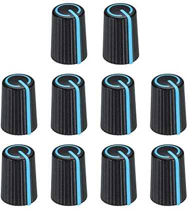 QUARKZMAN Knöpfe Potiknöpfe Potentiometer Drehknopf ABS Gitarre Knopf für E-Gitarre Leistung Verstärker Stereoanlagen Bass Lautstärke Ton 270° Drehknopf 6mm D Typ Welle Schwarz Blau 10Stk