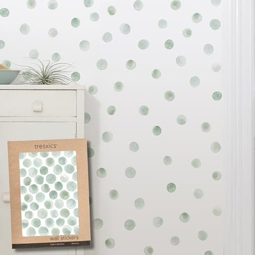 Pegatinas Pared Decorativas | Vinilo Adhesivo Pared Topos Acuarela | Efecto Papel Pintado | Detalle Decorativo | 50 piezas | TRESXICS (Verde)