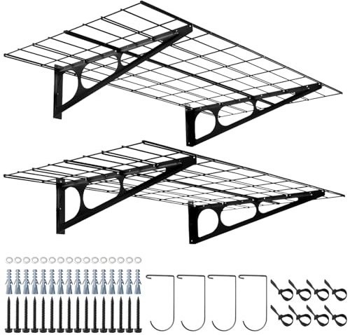 2 Mensole da Garage con Ganci, 61 x 121,9 cm, in Metallo, per Magazzini e Garage