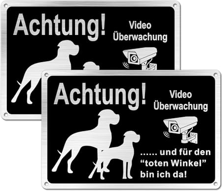 Goodvia Cartel de advertencia de perro divertido metal aluminio cepillado 30 x 20 cm (A4), color negro, 2 unidades