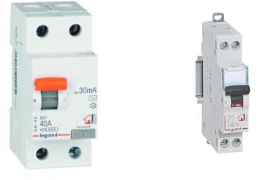 Legrand 402057E, interrupteur différentiel, 2P 40 A, sensibilité de 30 mA, classe AC, RX3 & Disjoncteur Phase + Neutre - 20A - bornes à vis - 1 module
