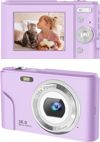 FamBrow Digital Camera, FHD 1080P 36MP Vlogging Camera Portable Mini Camera Compact Camera for Kids, Photography Beginners,Teens-Violets