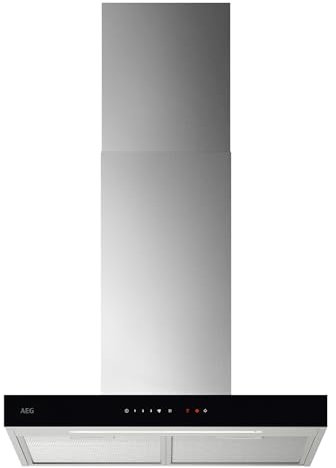 AEG Dunstabzugshaube Serie 6000 mit Lüften-Funktion 60cm – Kaminhaube mit Glas – Ab- und Umluft – max. 730 m³/h im Abluftbetrieb mit max. 74 dB(A) – Touch-Bedienung – Edelstahl – GB67D61HL