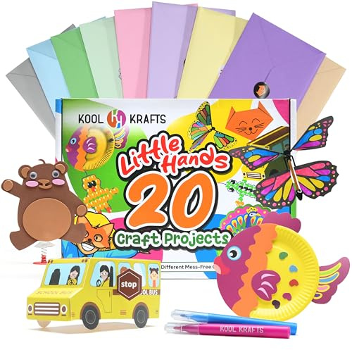 20 Arts & Crafts Kit for Kids, All-Inclusive, No Mess Craft Kits & Supplies for Boys & Girls – DIY Creative Activity, Easy Step-by-Step Guide, Individually Packaged Crafts, Christmas Gift, Travel Gift