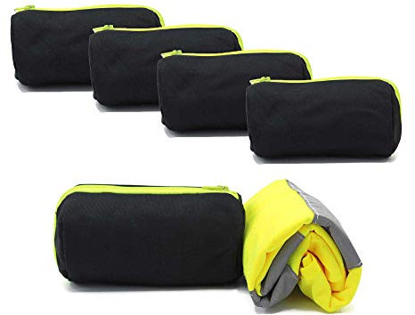 Generisch 5 x Kfz Warnweste gelb gerollt im schwarzen Reißverschluss-Beutel | EN ISO 20471 Unisize für Erwachsene waschbar | Motorrad