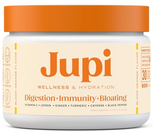 Jupi Hydration & Wellness Powder – Turmeric & Ginger shots, Vitamin C Supplement for Energy, Immune Support & Digestive Health – Vegan, Gluten-Free Drink Mix for Men & Women, Citrus Flavor 30 servings