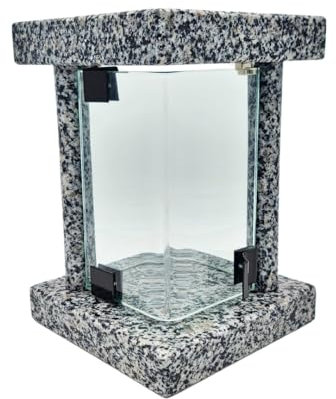 Lanterne funéraire cimetière résistante aux intempéries – Lampe funéraire en granit fabriquée à la main (6 kg), 23 x 16 x 16 cm, pour bougies jusqu'à Ø 8 cm et 16 cm. Noir, gris, rouge. Avec ou sans