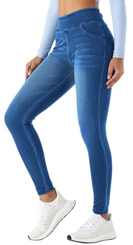 Onsoyours Jeans Donna Vita Alta Jeggings Elasticizzati Yoga Leggins Skinny Jeggings Pantaloni in Denim A Blu L
