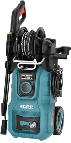 Könner & Söhnen KS PW160V-BL Hochdruckreiniger 2000 W, 160 bar, mit bürstenlosem Induktionsmotor, Teleskopgriff, Metalllanze und 8-m-verstärktem Hochdruckschlauch, mobiler Flächenreiniger 390 l/h