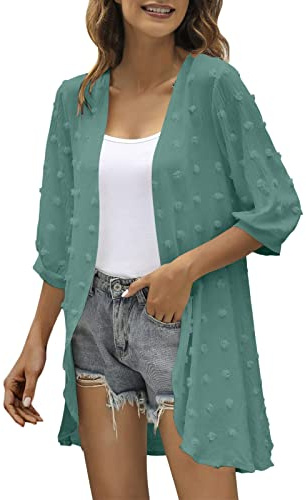 Generisch Cárdigan Negro Oversized Casual Chaqueta de Punto para Mujer con Mangas Tres Cuartos Frente Abierto Ligero Punto Chaqueta de Punto Drapeado Volantes Vestidos Invitados de Boda Mujer, verde