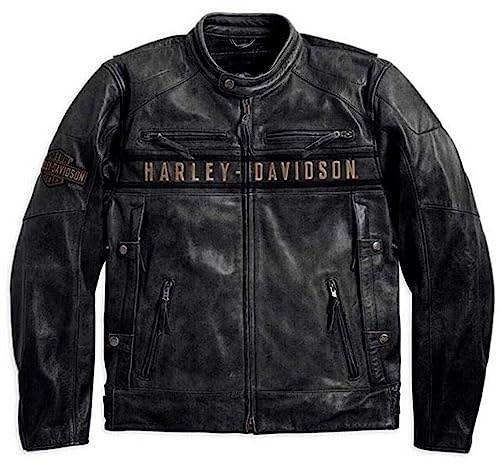 Men’s Black Leather Biker Jacket – Cafe Racer Motorcycle Jacket with Triple Vents, Classic Passing Link Style (US, Alpha, 4X-Large, Regular, Regular, Sheep Leather)