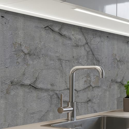 KitchenYeah© Credence Cuisine Adhesif Protection Mur Plaque De Cuisson | 60x80 cm - Plastique Rigide Revetement Murale À Coller Ancien - Béton