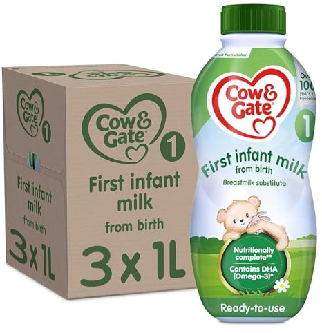 3 x 1L Cow & Gate 1 Ready To Feed First Infant Milk Suitable From Birth