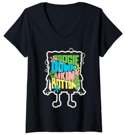 Femme Bas de Bikini Bob l'éponge Style rétro T-Shirt avec Col en V