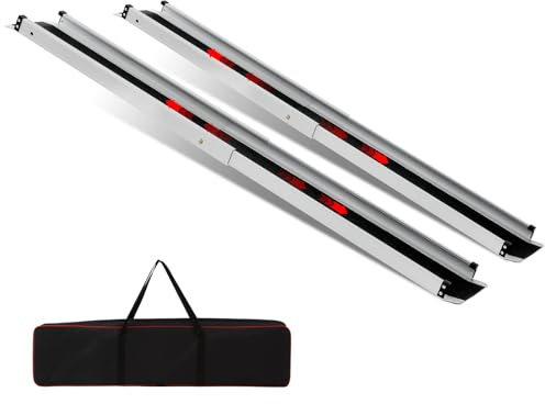 2PCS Rampa Telescopica per Sedia a Rotelle, Max 272 kg 105-183 cm Regolabile in Alluminio Antiscivolo, per Scale e Ostacoli, con Borsa in Tessuto