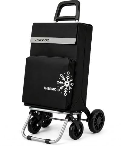 Carro Compra 4 Ruedas, 56L Carro de la Compra, Bolsa Térmica, Negro