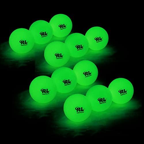 R&L Pelotas de Golf Nocturno con Brillo en la Oscuridad, el Mejor Golpe, Pelotas Fluorescentes de Torneo, luz Brillante de Larga duración, Recargables con Linterna UV LED, incluida, Juego de 12