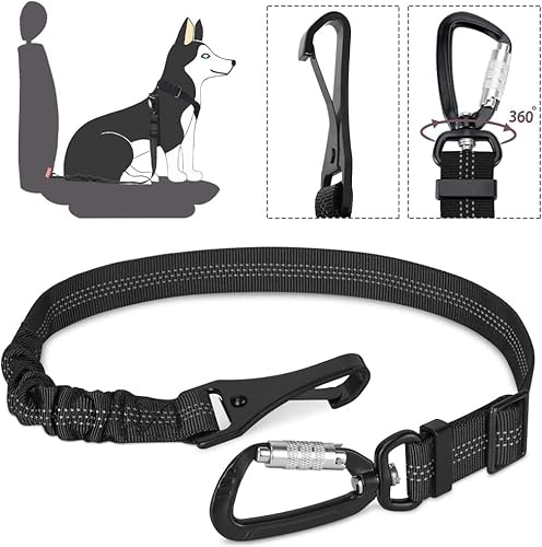 SlowTon spännbälte hundbil, justerbart säkerhetsbälte för ISOFIX och latch, ryggsäckdämpning hundbälte med universell boett och 360° vridbar karbinhake för alla hundraser och biltyper