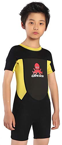 Cressi Smoby Wetsuit, Muta Shorty in Premium Neoprene 2 mm Unisex Bambini, Nero/Giallo, 1/2 Anni