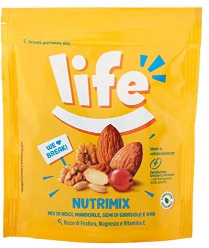 Life Nutrimix Break, Mix Frutta Secca, Ideato Con Fondazione Umberto Veronesi, Snack Frutta Disidratata E Semi, Mix Di Mandorle, Cranberries, Nocciole, Semi Di Girasole E Semi Di Zucca, 90 Grammi