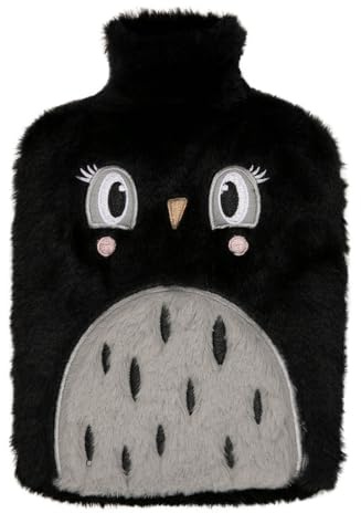 DRAEGER Paris | Bouillote Douce Noire et Blanc | Peluche Fausse Fourrure Chouette Noire | Bouillotte soulagement Douleur | Cadeau Secret Santa pour collègue, Amis, Famille