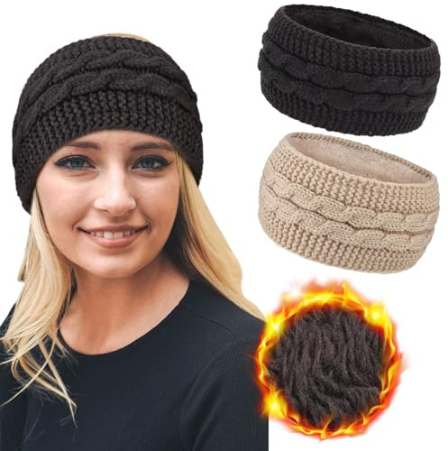 DRESHOW Diadema de Punto Cálido para Mujer Calentador de Orejas de Invierno Diademas de Ganchillo Bandas Gruesas para el Pelo de Lana