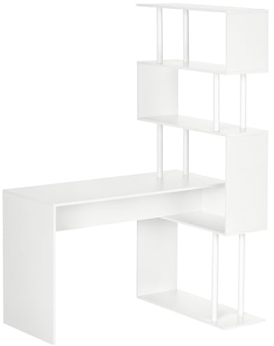 HOMCOM Scrivania Angolare Moderna in Truciolato con Ripiano a 4 Livelli per Ufficio e Studio, 120x80x176 cm, Bianco