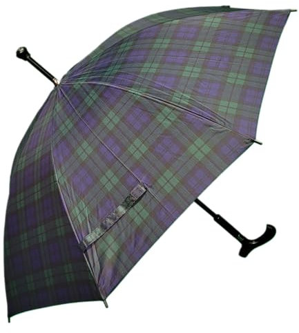 Lemasi Regenschirm Stützschirm Gehstock Gehhilfe mit Fritzgriff & Gummipuffer (karogrünblau)