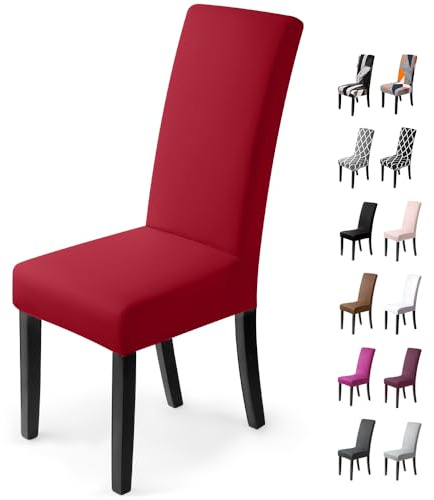 BalladHome Fodera per Sedia, 4 Pezzi, per Sala da Pranzo, Coprisedia, Estensibile, Universale, per Sedie con Schienale Lavabile per Varie Occasioni (4 Pezzi, Rosso)-X