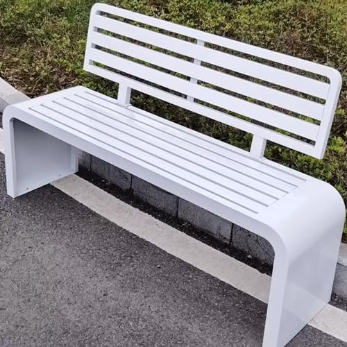 Trädgårdsbänk, Park utomhusbänk med rostfri galvaniserad stålram, väderbeständig uteplatsbänk med ryggstöd，för utomhusbruk, park, trädgård, uteplats (Färg: Vit, Storlek: 120cm/47,2in)