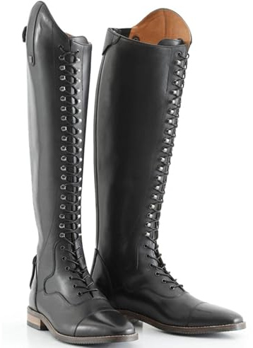 WEHAM Negro,46,Botas ecuestres para hombre y mujer, estilo retro, con cordones, de cuero PU, botas de caballero, botas largas para montar al aire libre para principiantes