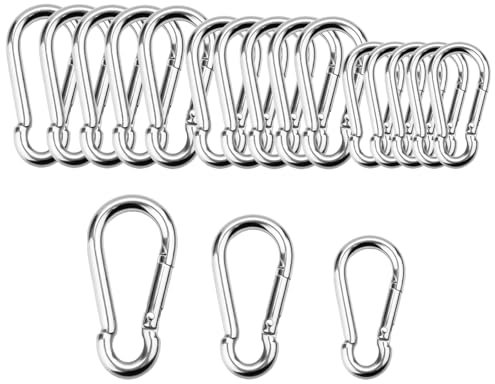 wonkeken 18 Stück Karabiner Set DREI Größen von Karbonstahlschnallen, Karabinern und verzinkten Bergsteigerhaken, 4 x 40mm 6 x 60mm 8 x 80mm Geeignet für Rucksacktouren, Hundetrekking und Camping