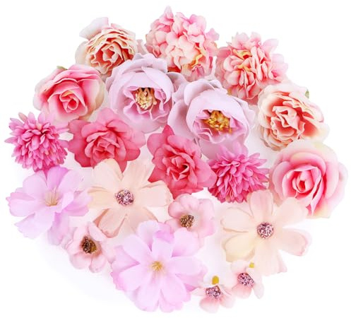 GUOSIYAO Teste Di Fiori Artificiali Fiori Finti Per Decorazioni Fiori Di Stoffa Fiori Artificiali Decorativi Decorativi Per La Casa Di Nozze Ghirlanda Scrapbooking Artigianato 20Pcs (Rosa)
