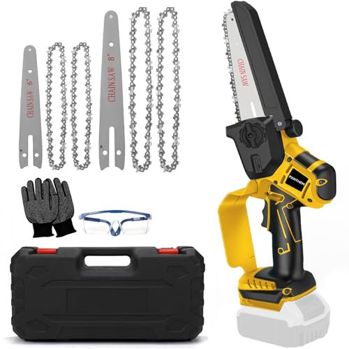 Mini tronçonneuse sans fil compatible avec Dewalt 18 V 20 V (sans batterie), tronçonneuse électrique sans balais de 20 cm, petite chaîne de tronçonneuse, serrure de sécurité, scie à main, tronçonneuse